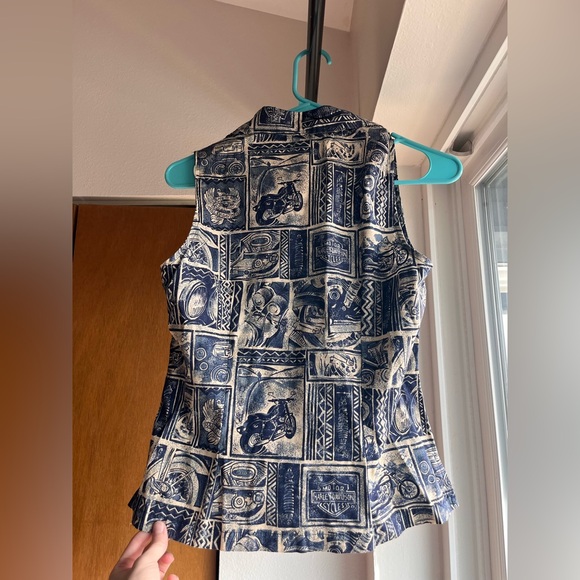 Vintage Harley Davidson Made in USA 100% Cotton Button Down Tank Blue Small Y2K - Picture 3 of 6